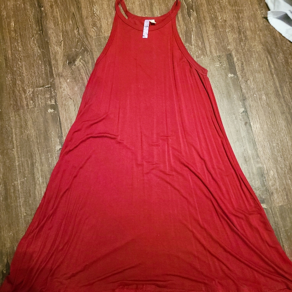 Red high neck piko style dress